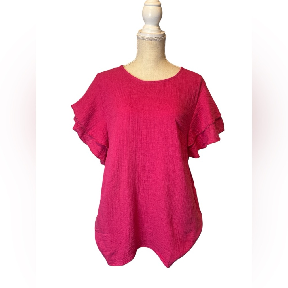 NWT Women’s XL Pink Flutter Sleeve Ruffled Blouse